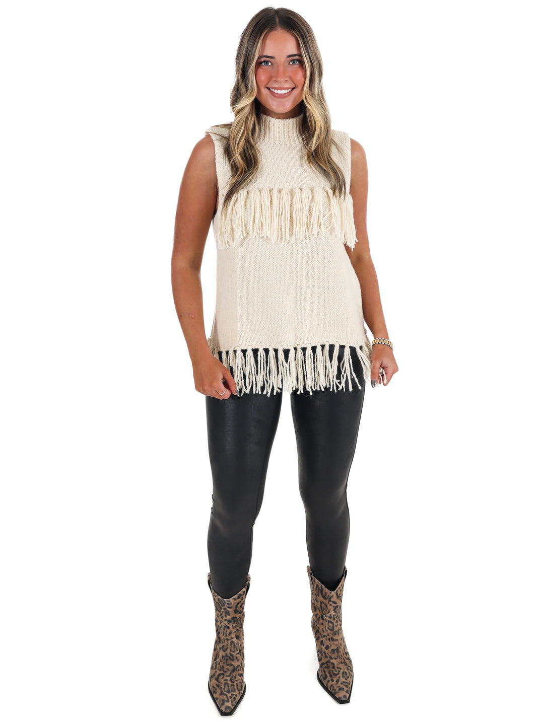 Fringe Sleeveless Sweater Top