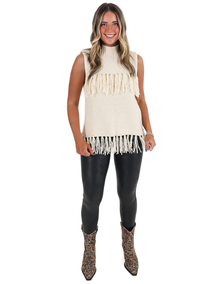 Fringe Sleeveless Sweater Top