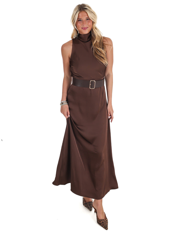 Runway Romance Belted Satin Dress
