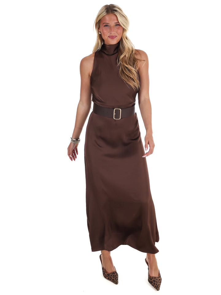 Runway Romance Belted Satin Dress