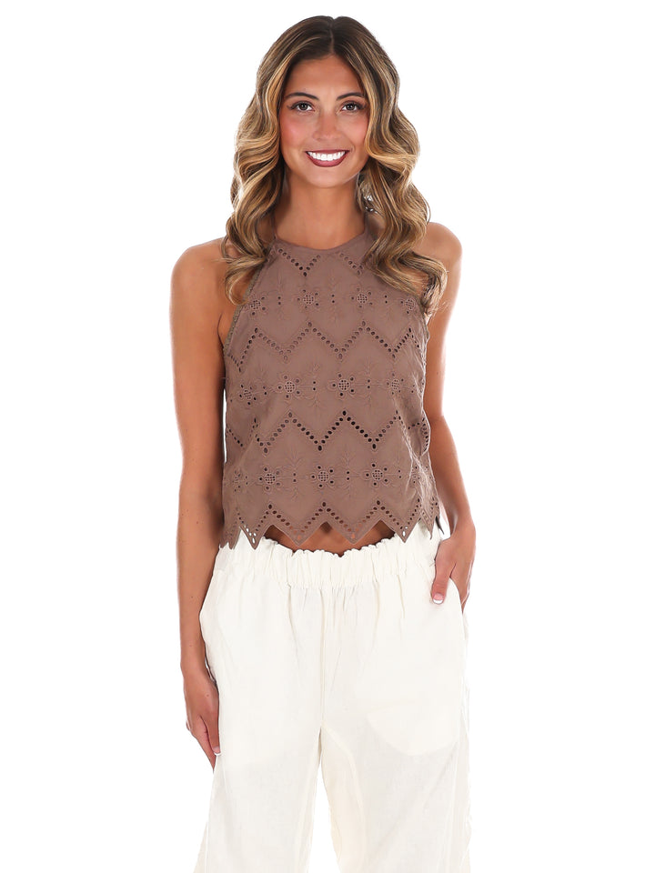 With A Smile Eyelet Halter Top