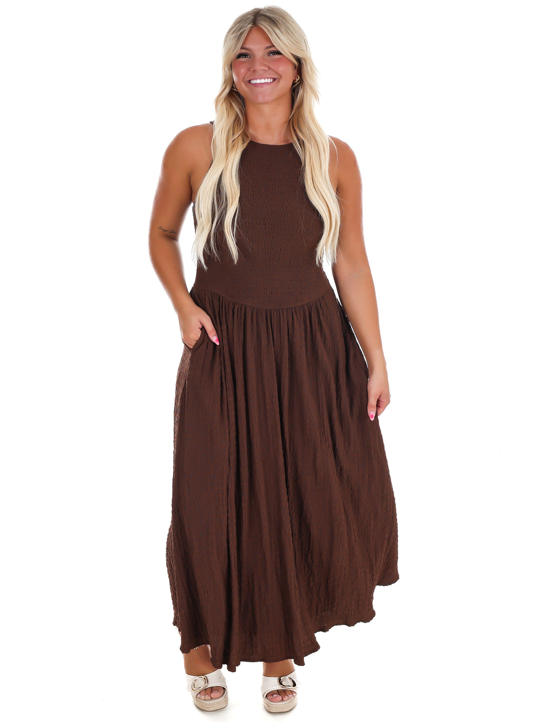 Smocked Detail Maxi Dress