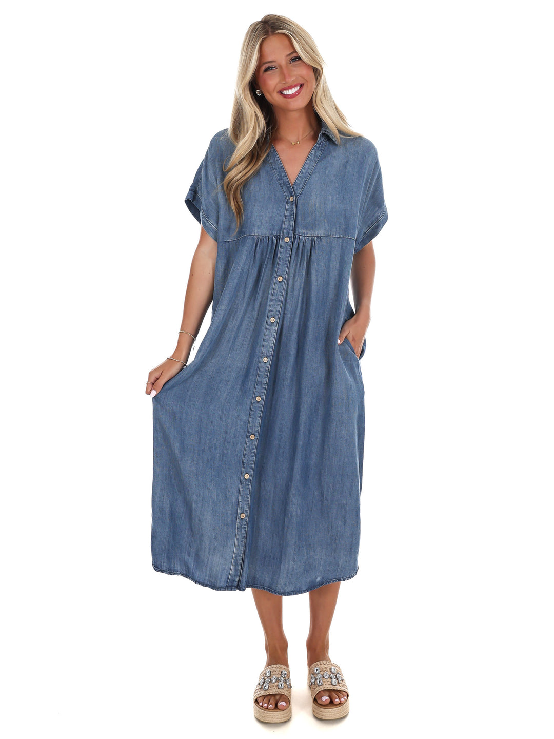 white christmas dresses Where We Left Off Denim Midi Dress – Josie's Boutique