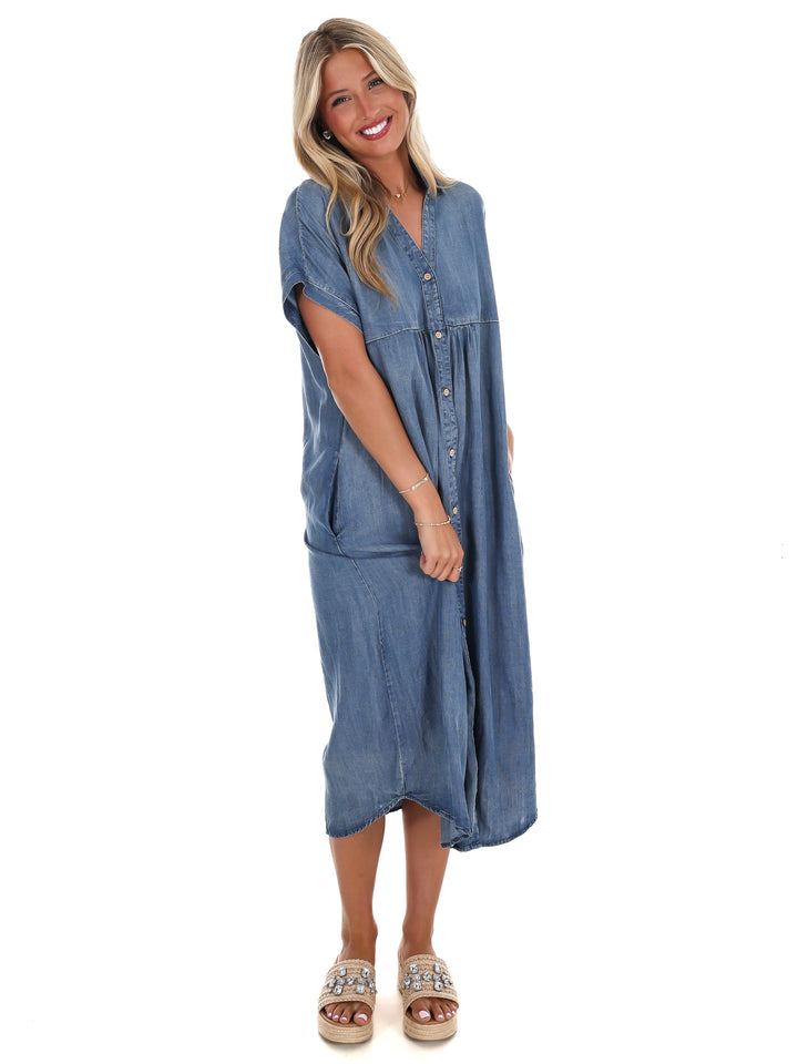Where We Left Off Denim Midi Dress