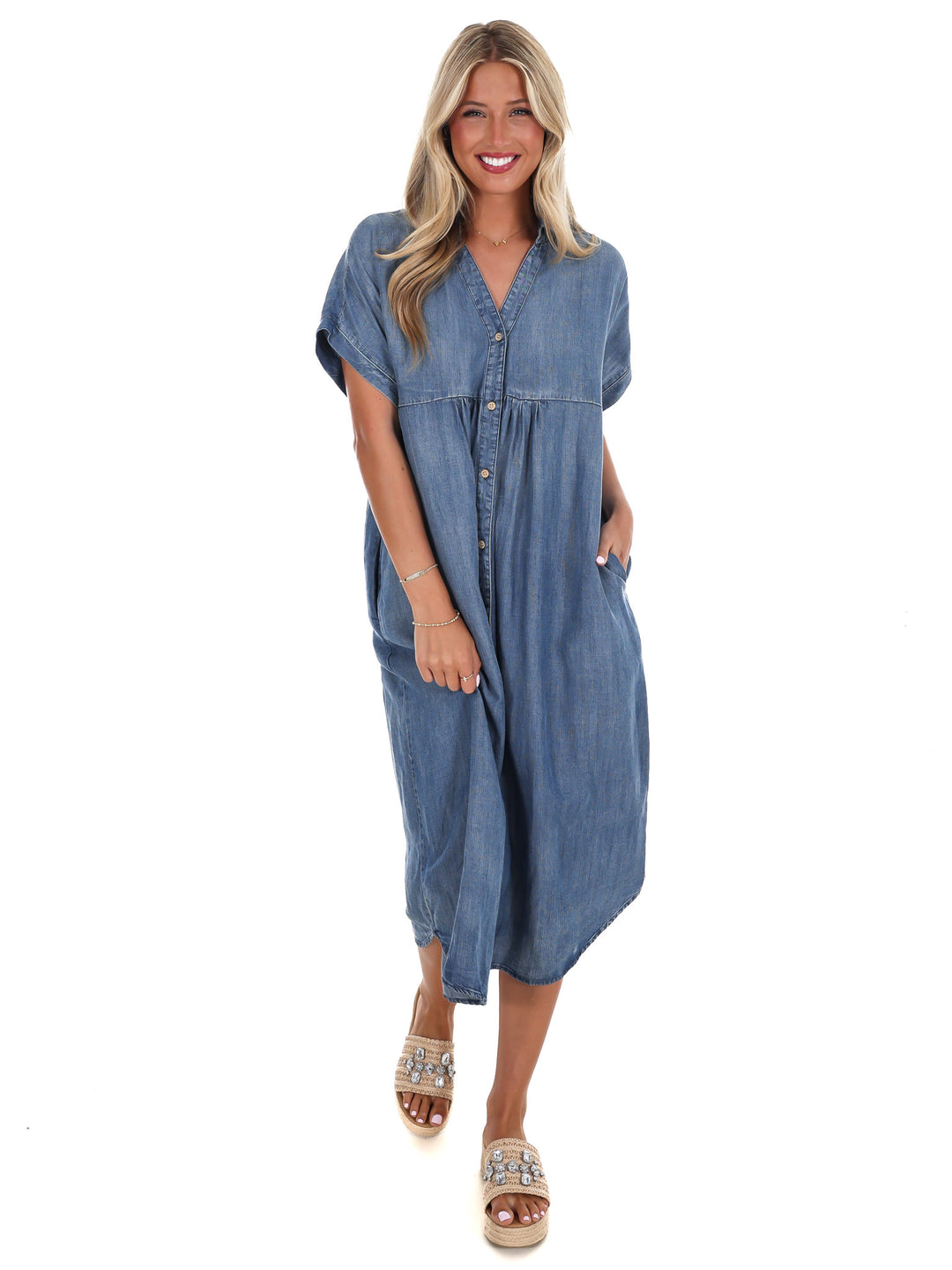 Where We Left Off Denim Midi Dress