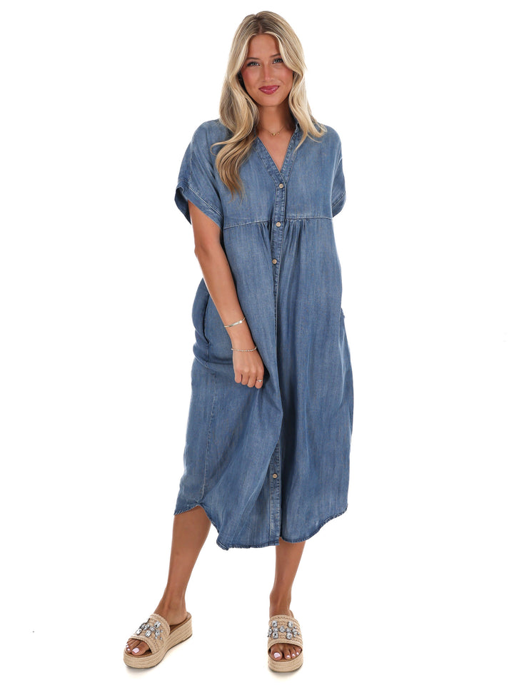 Where We Left Off Denim Midi Dress