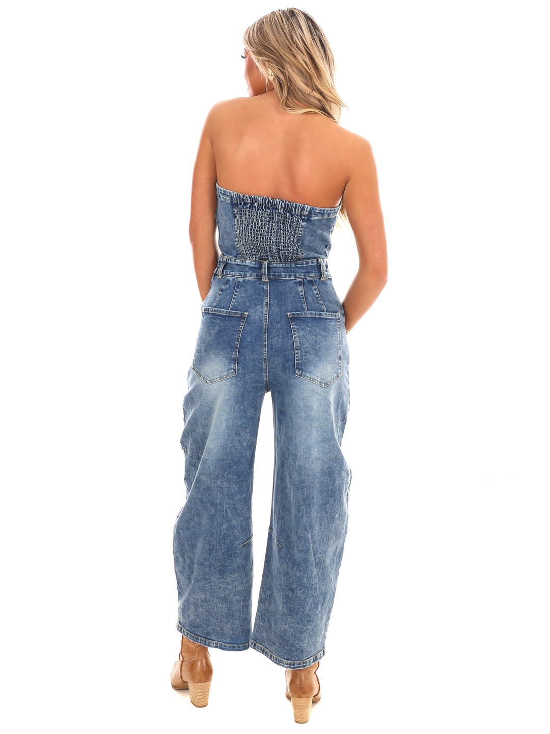 Never Lie Strapless Denim Barrel Jumpsuit