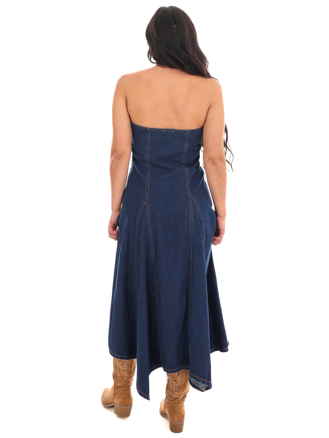 Chasing Joy Denim Tube Midi Dress