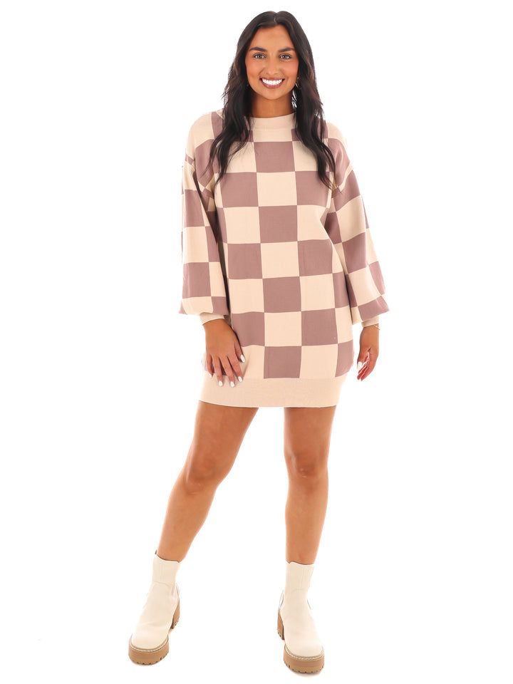 Easy Checks Sweater Mini Dress