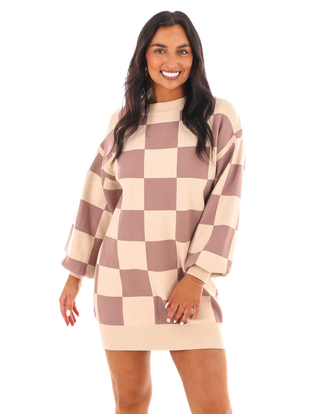 Easy Checks Sweater Mini Dress