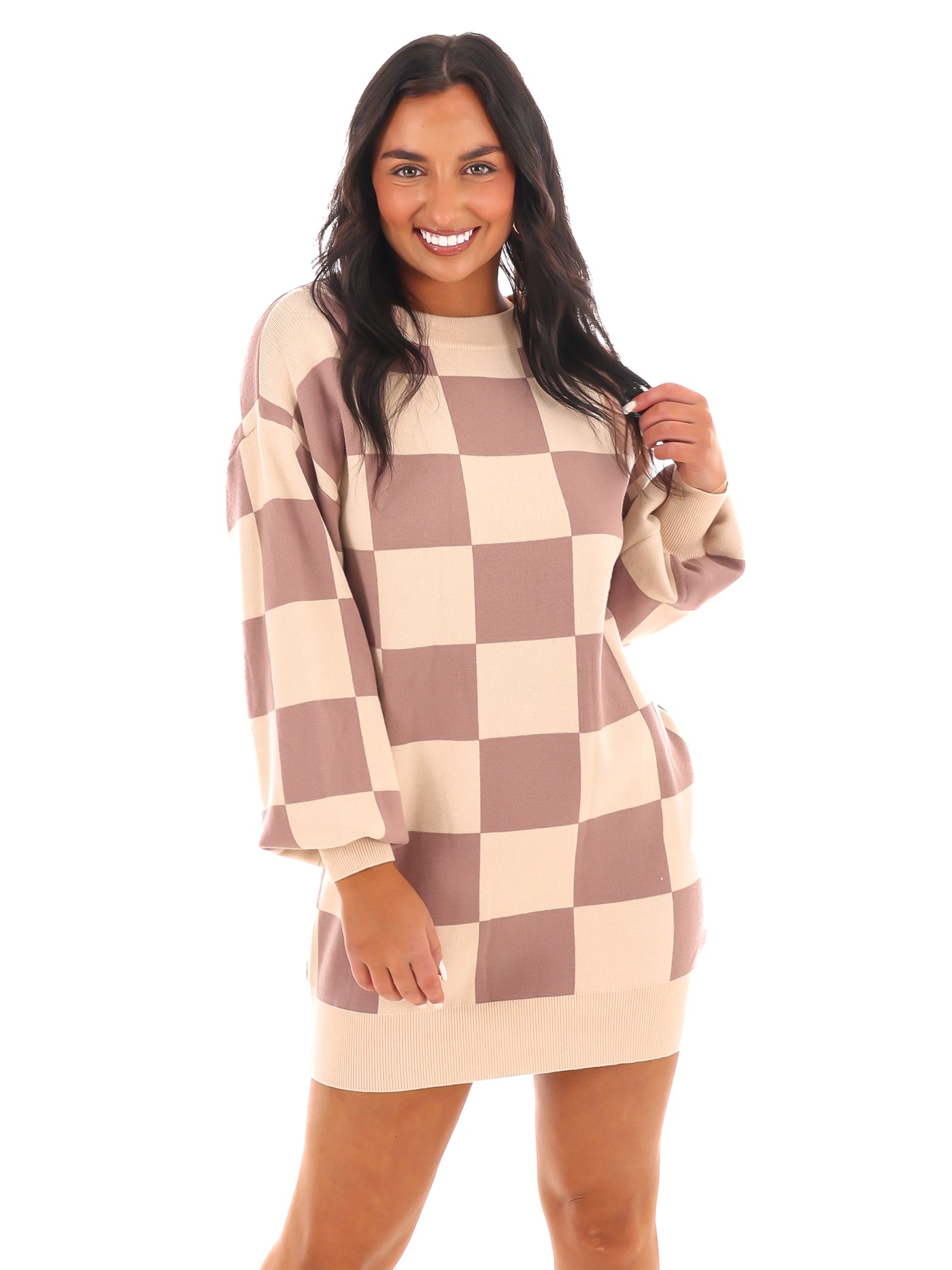 Easy Checks Sweater Mini Dress