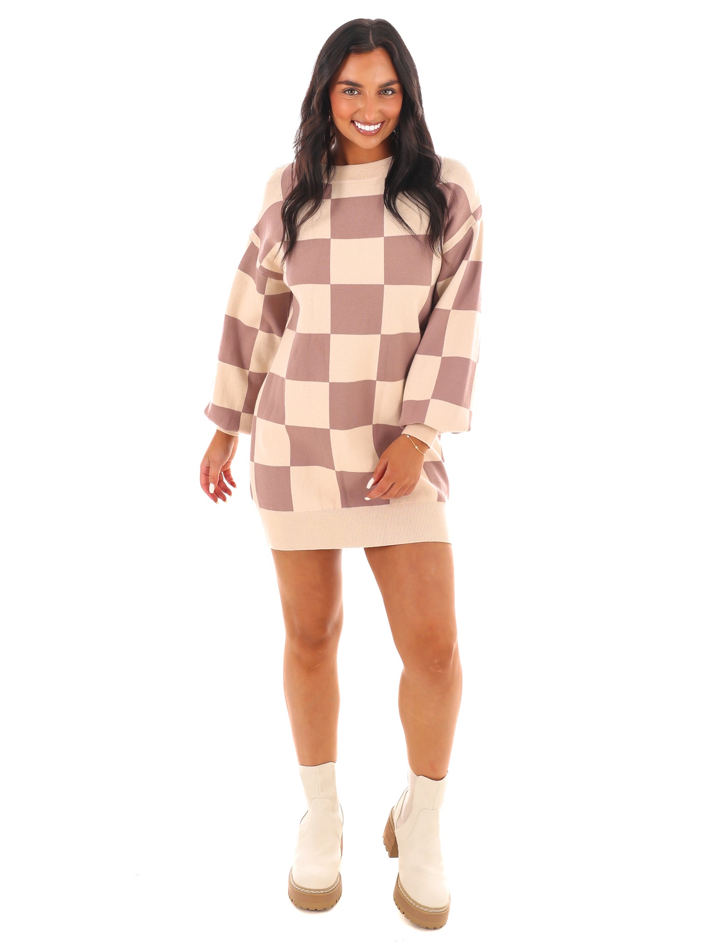 Easy Checks Sweater Mini Dress