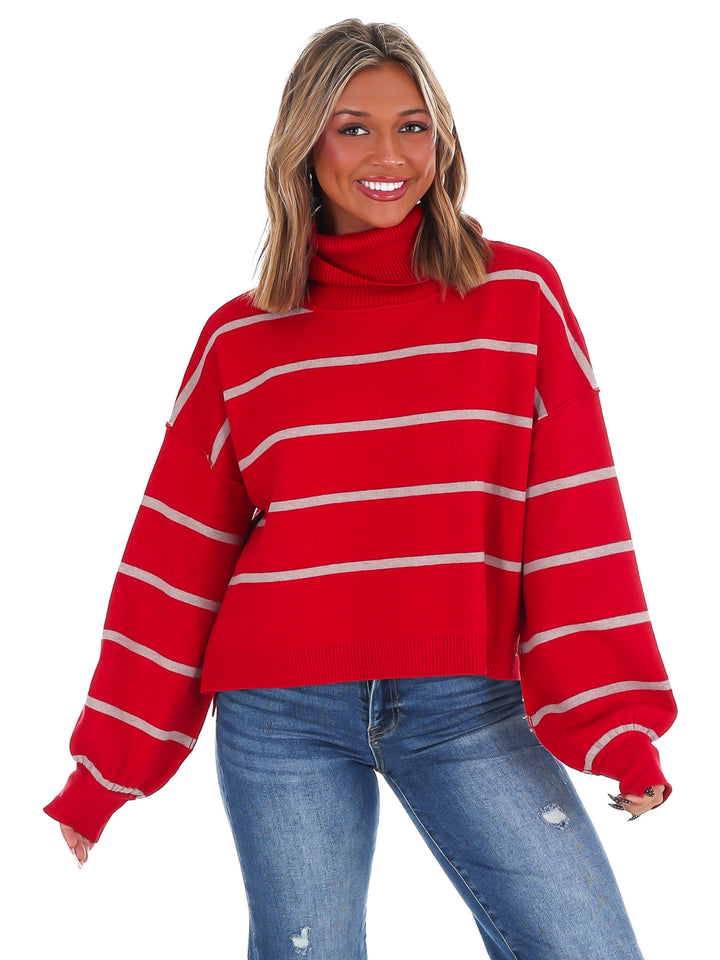 Off Duty Mock Neck Stripe Sweater