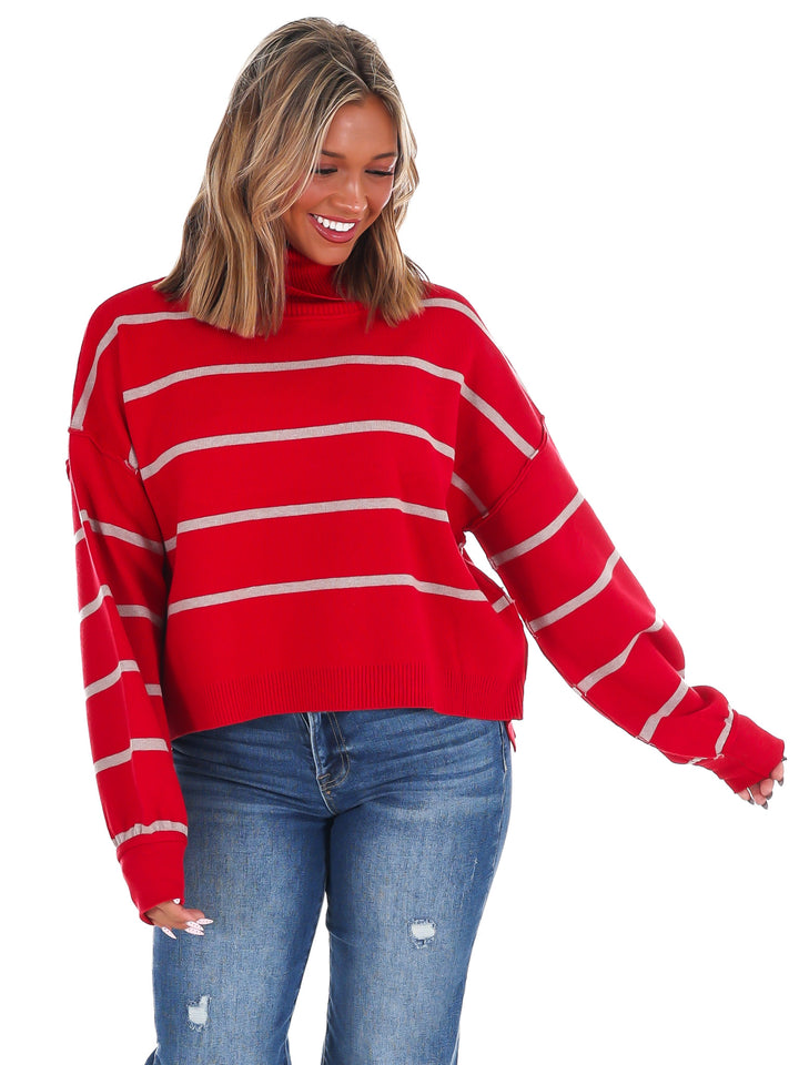 Off Duty Mock Neck Stripe Sweater