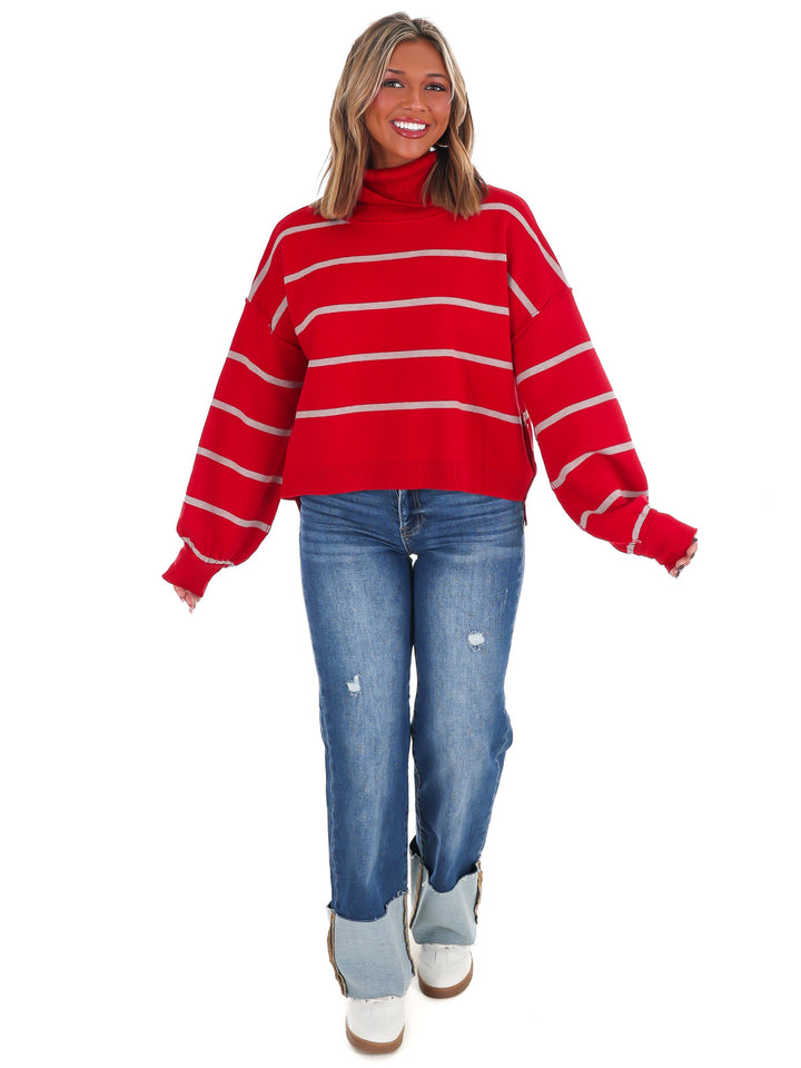 Off Duty Mock Neck Stripe Sweater
