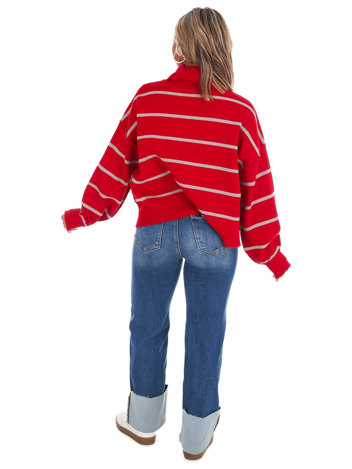 Off Duty Mock Neck Stripe Sweater