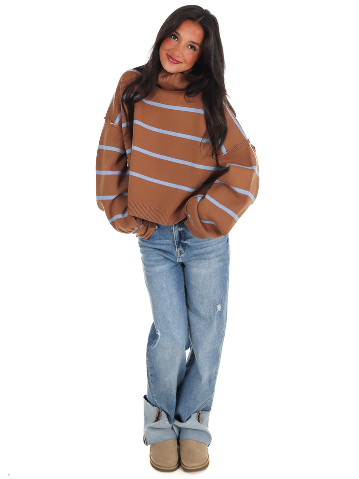 Off Duty Mock Neck Stripe Sweater