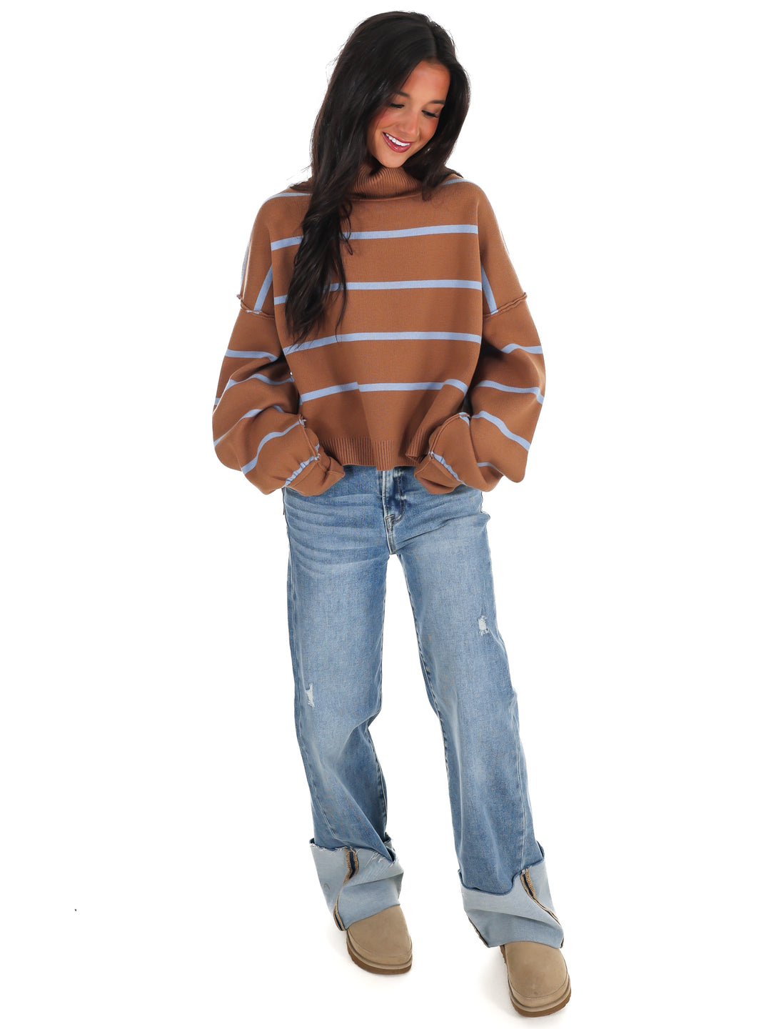 Off Duty Mock Neck Stripe Sweater