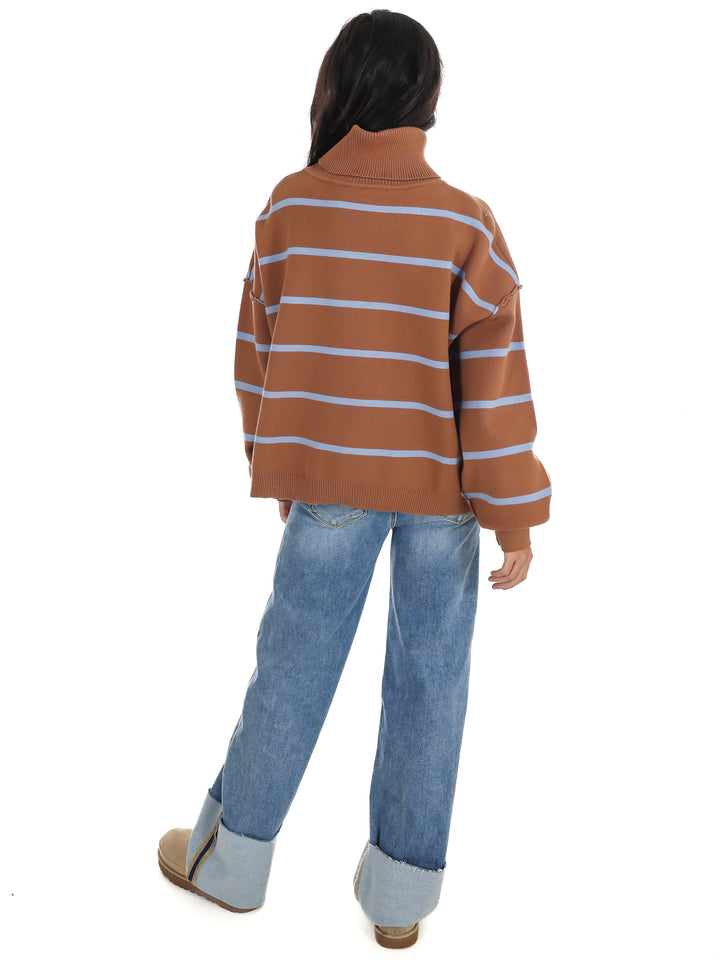 Off Duty Mock Neck Stripe Sweater