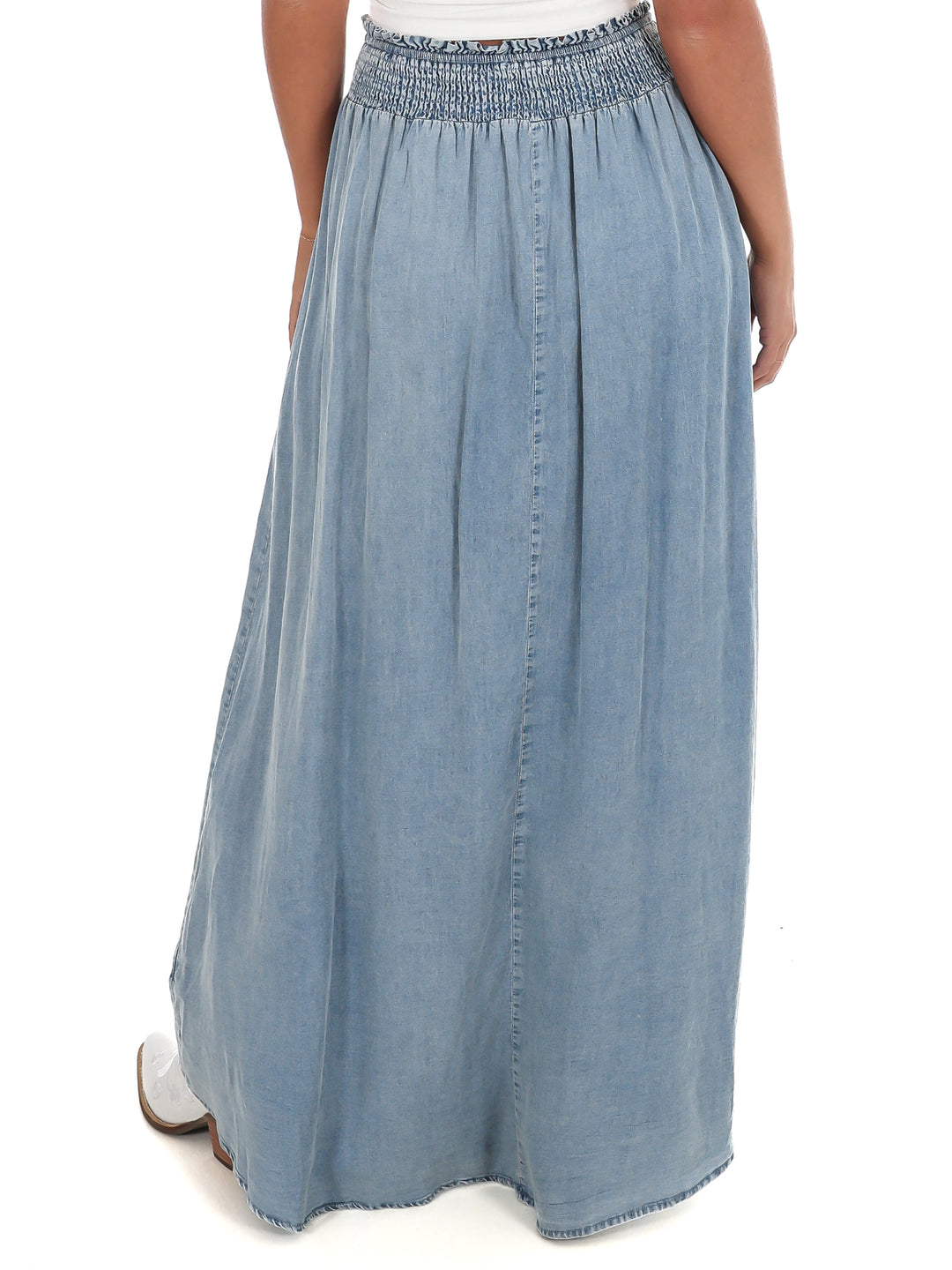 Front Row Denim Front Slit Maxi Skirt