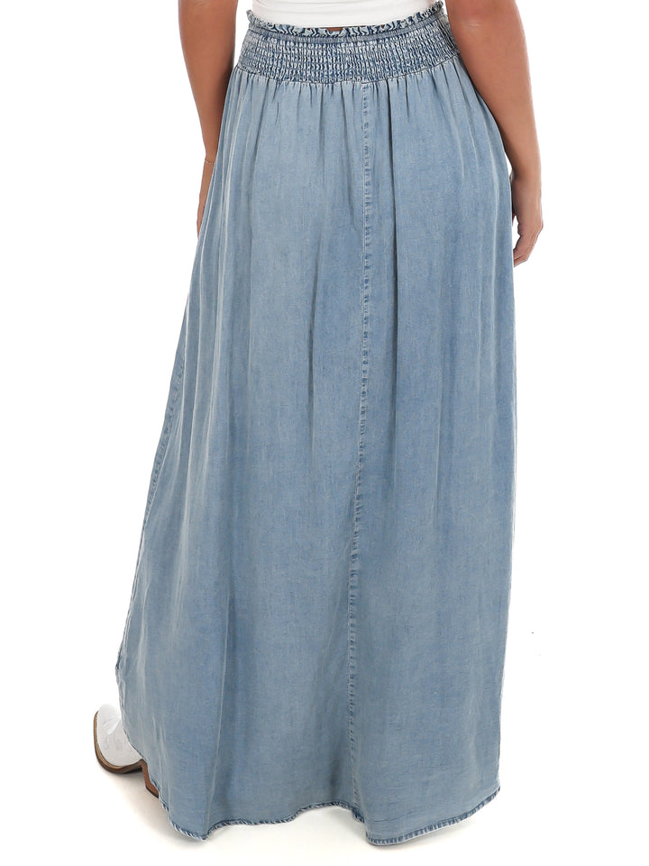 Front Row Denim Front Slit Maxi Skirt