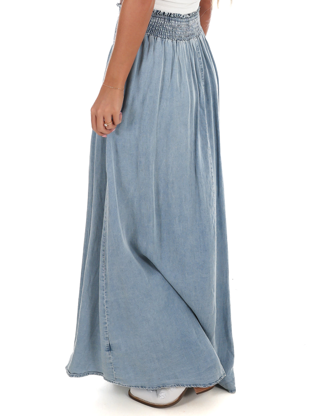 Front Row Denim Front Slit Maxi Skirt