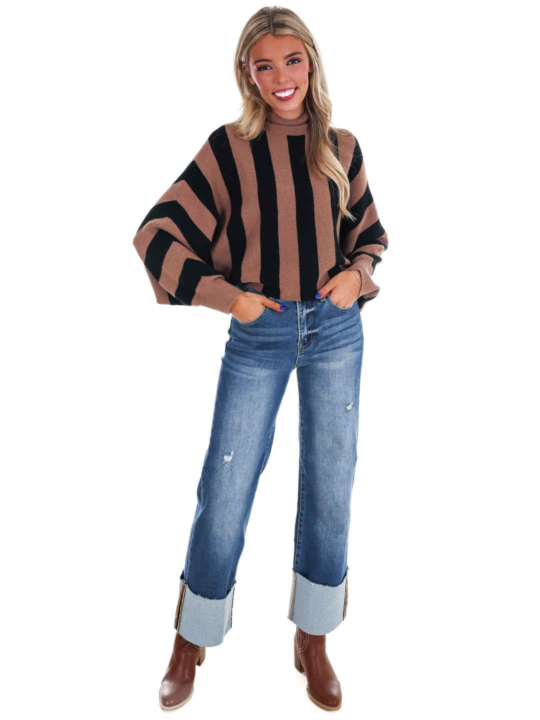 Take A Breath Stripe Turtleneck Sweater