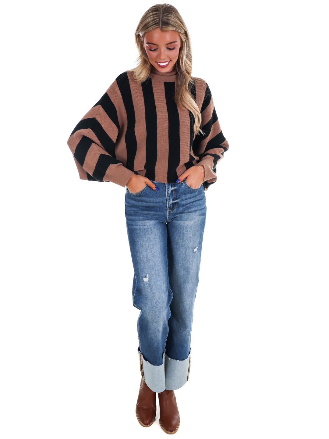 Take A Breath Stripe Turtleneck Sweater
