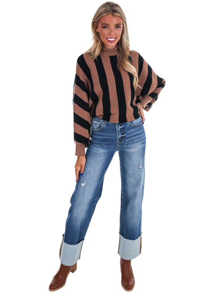 Take A Breath Stripe Turtleneck Sweater