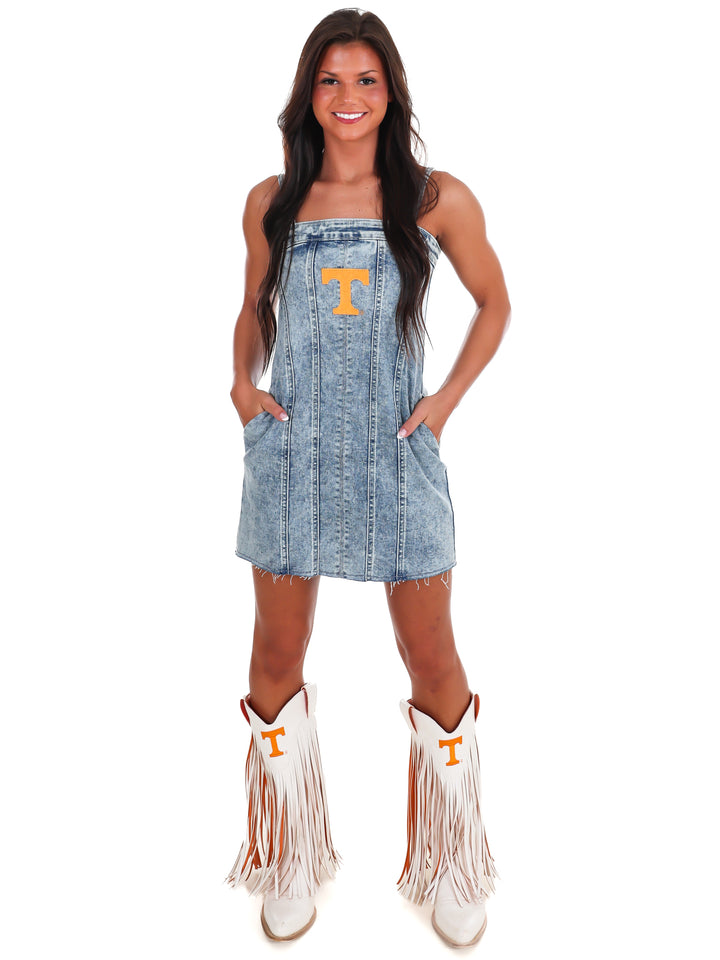 Embroidered Power T Denim Mini Dress
