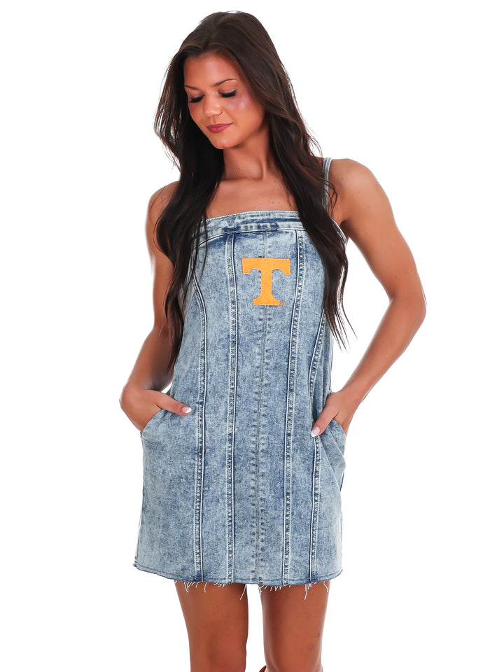 Embroidered Power T Denim Mini Dress