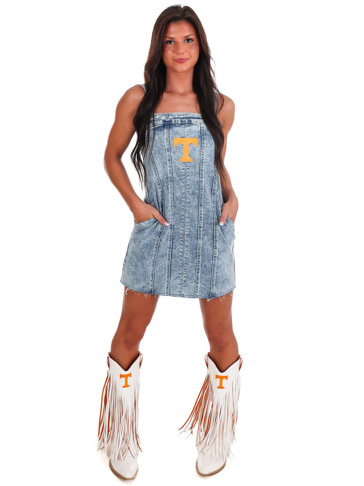 Embroidered Power T Denim Mini Dress