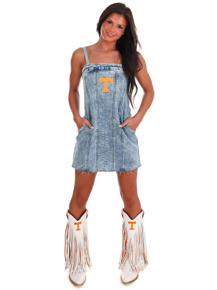 Embroidered Power T Denim Mini Dress