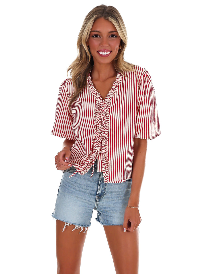 Soft Motion Ruffle Stripe Top