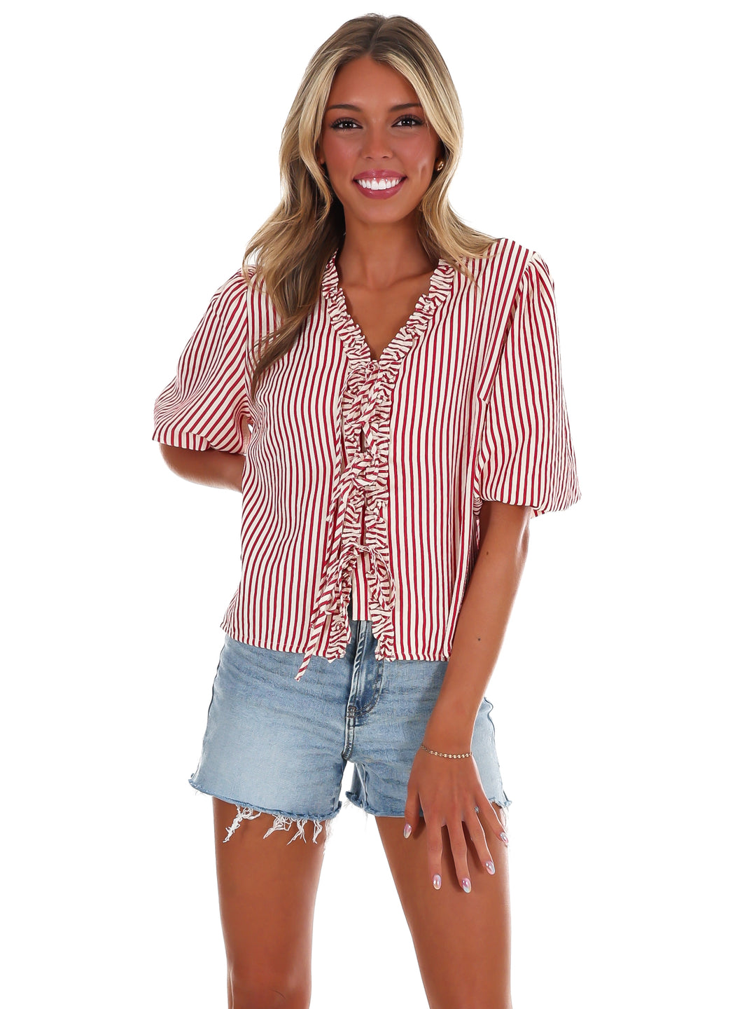 Soft Motion Ruffle Stripe Top