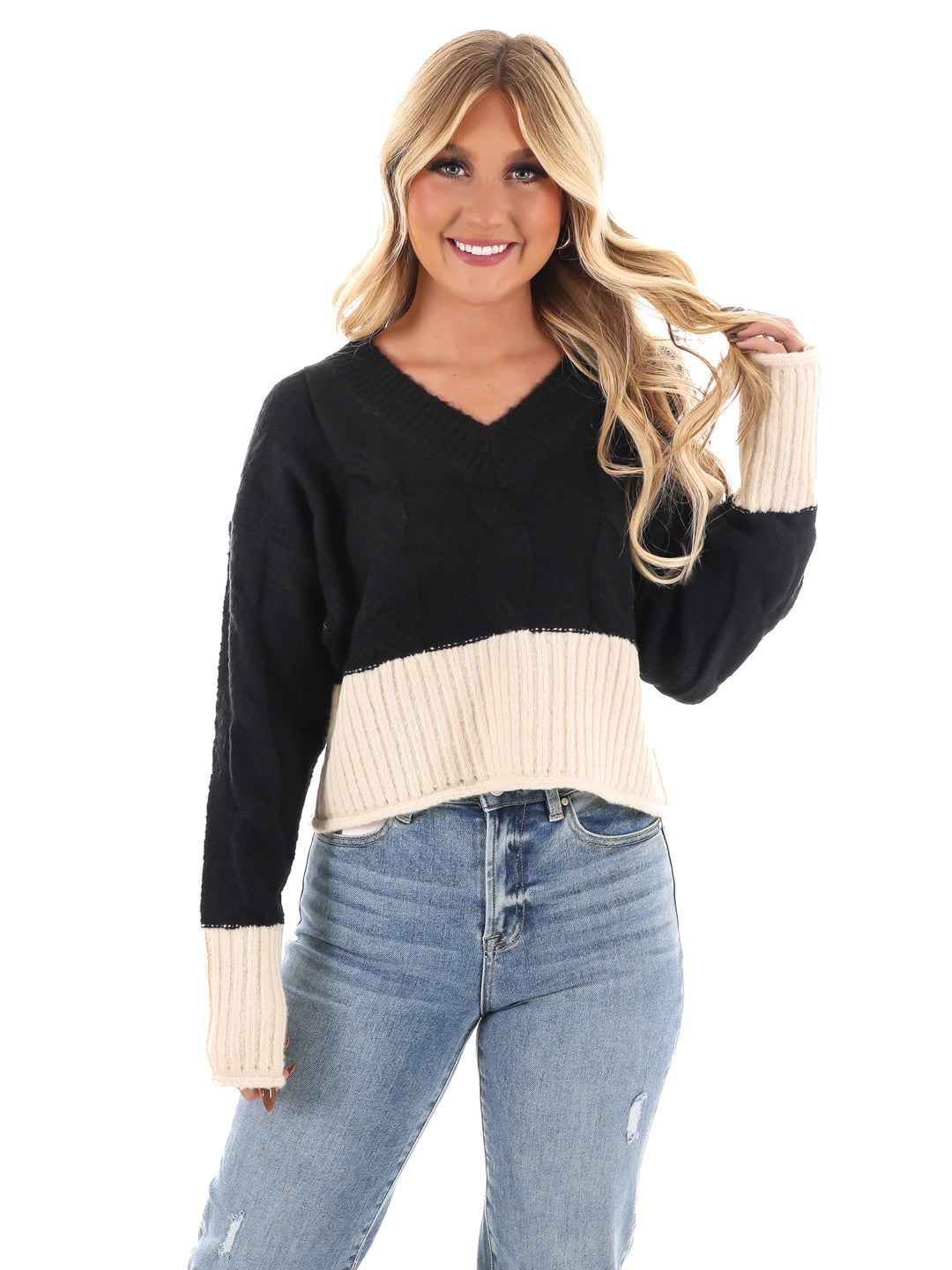 Cable Charm Crop Sweater