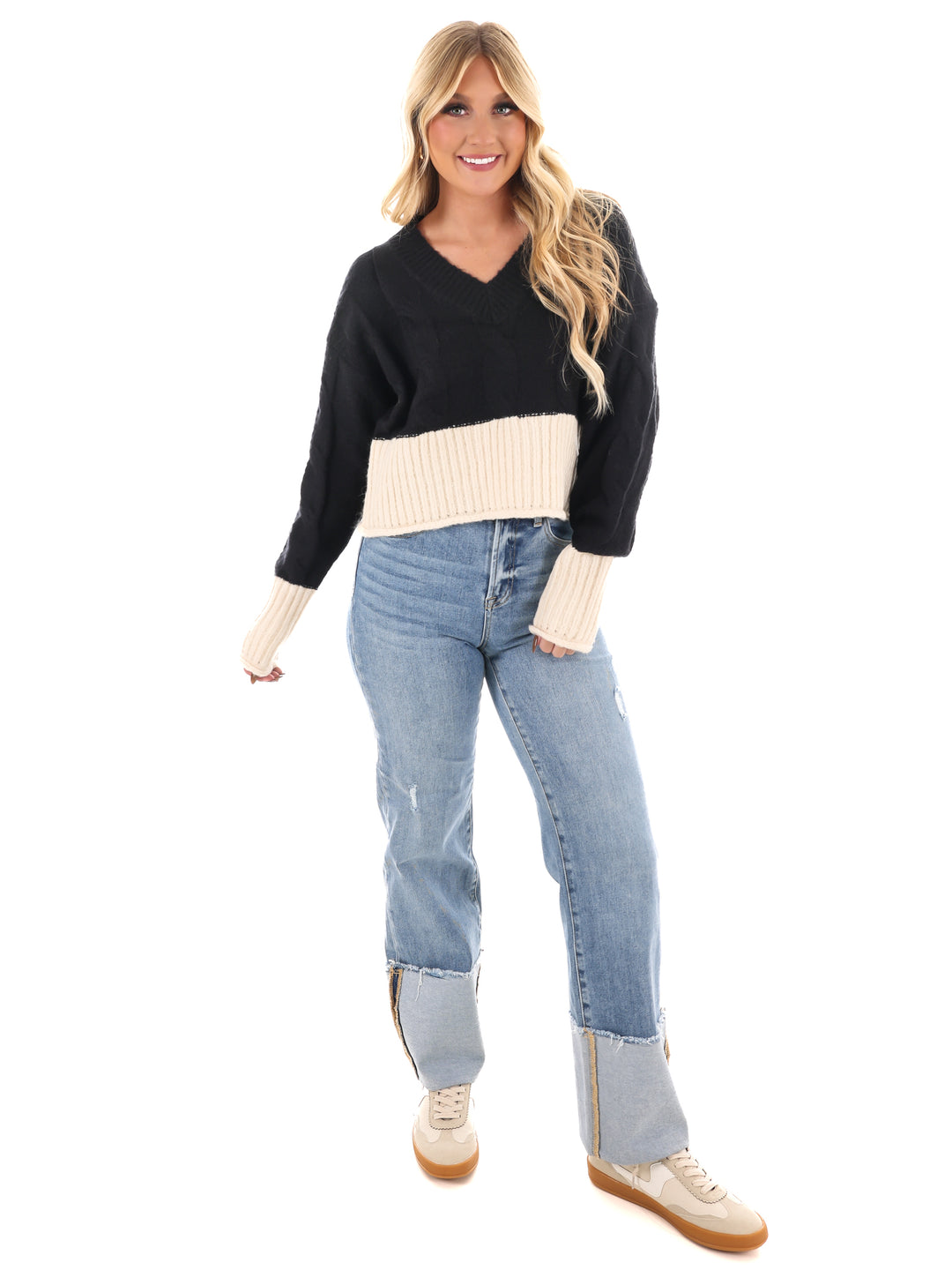 Cable Charm Crop Sweater