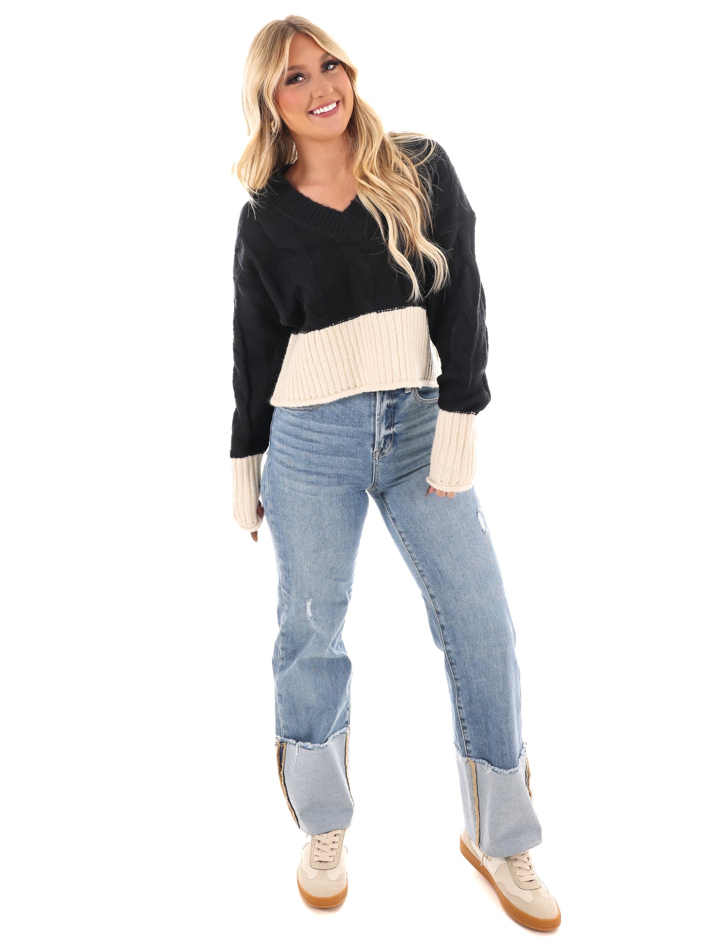 Cable Charm Crop Sweater