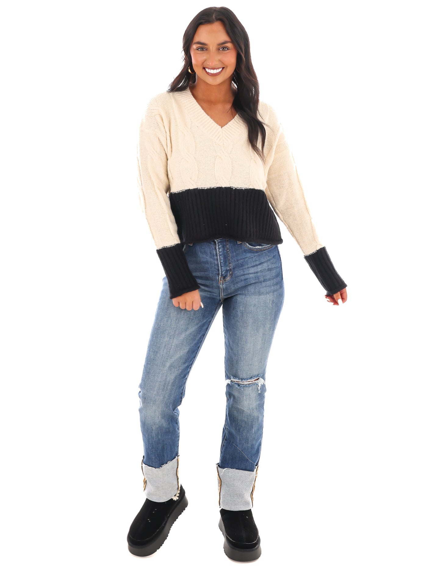 Cable Charm Crop Sweater