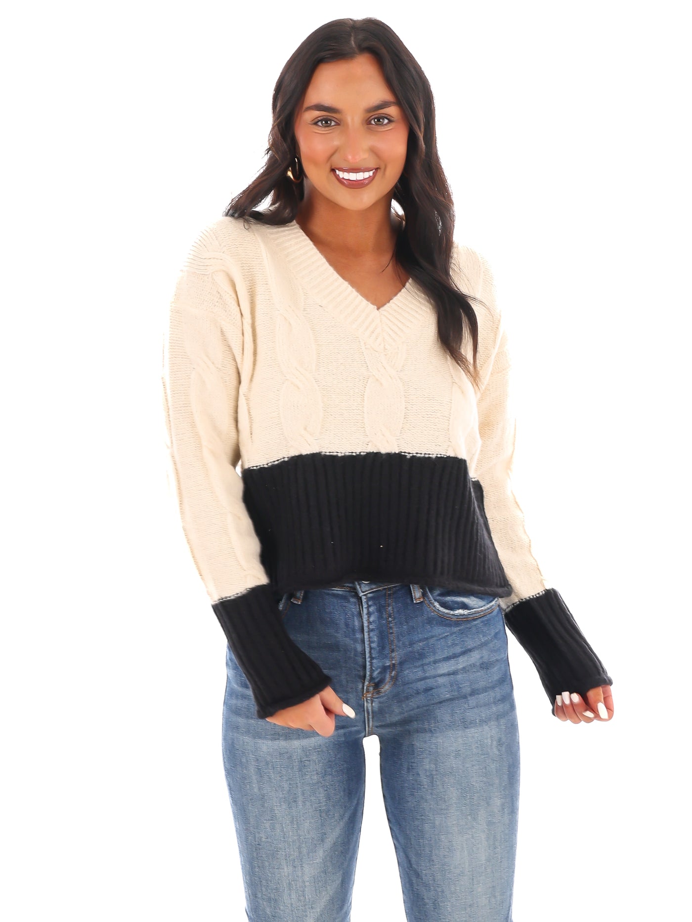 Cable Charm Crop Sweater