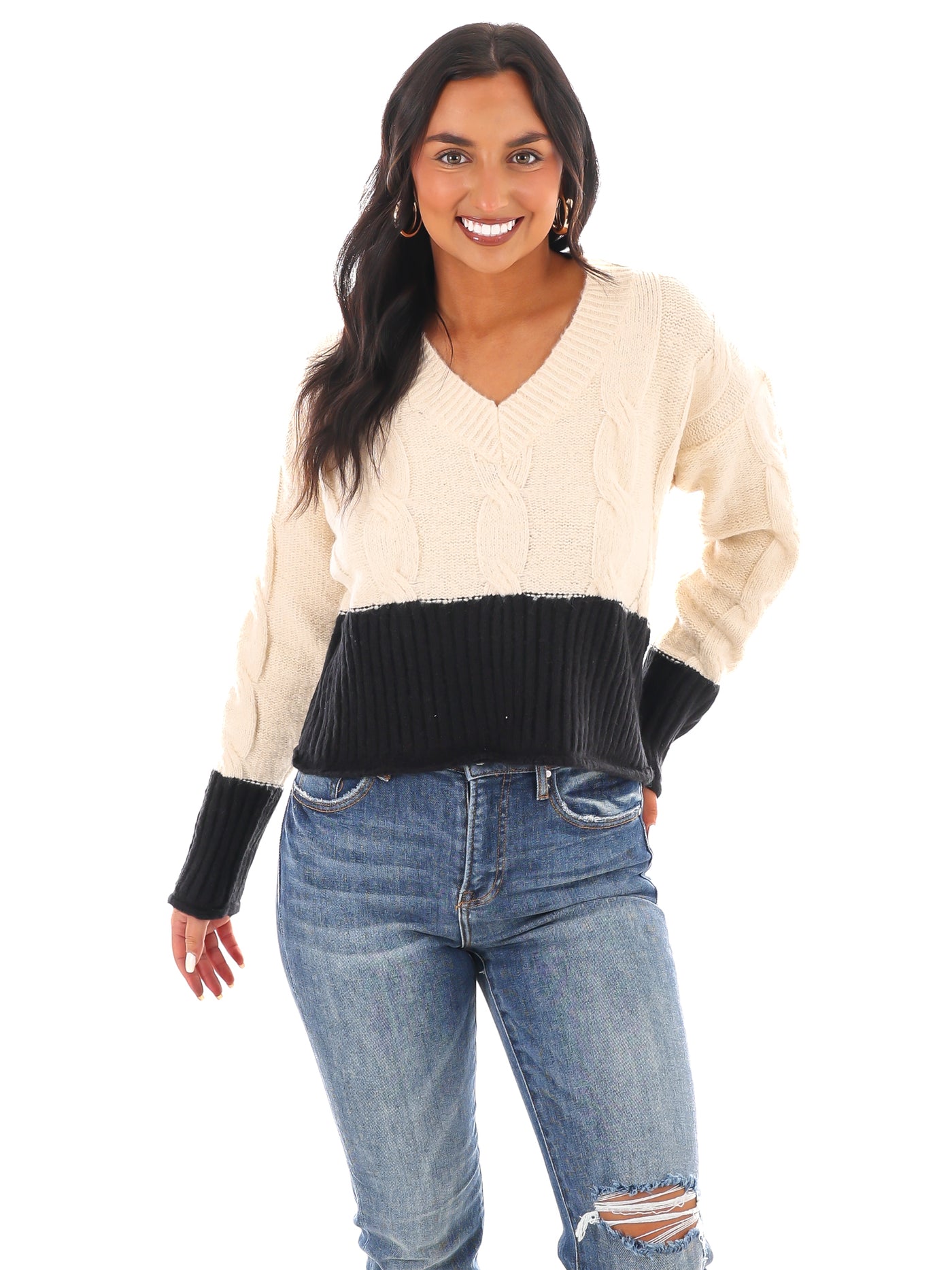 Cable Charm Crop Sweater