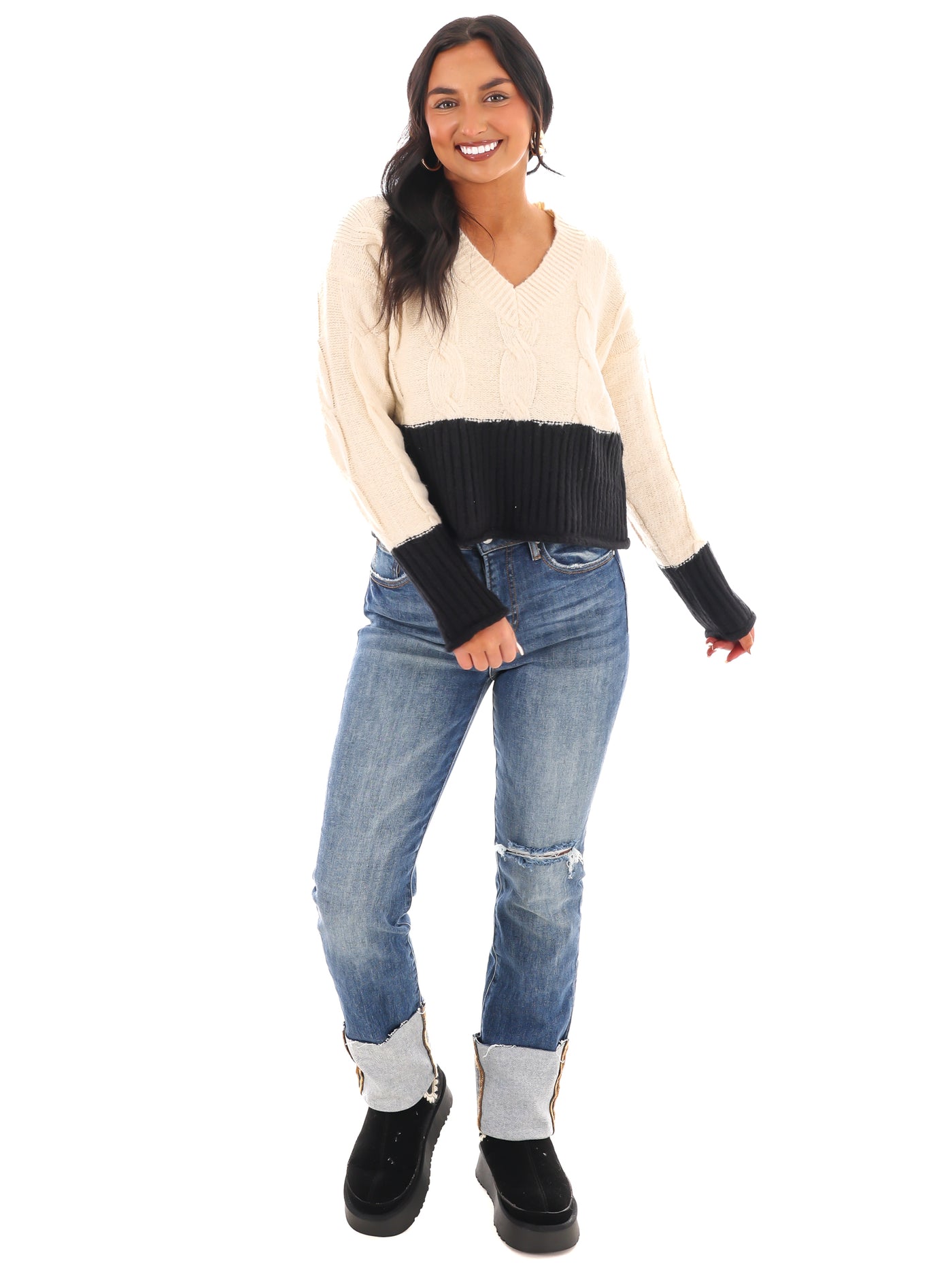 Cable Charm Crop Sweater