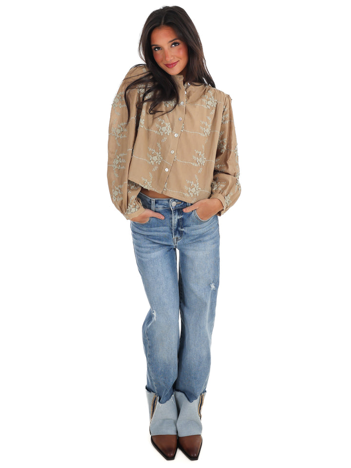 Meadow Bloom Floral Button Top