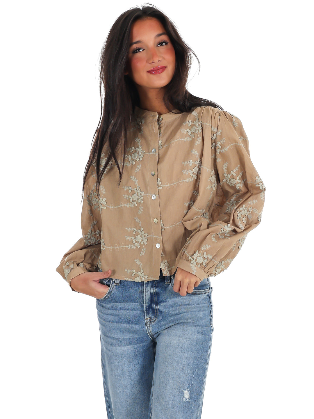 Meadow Bloom Floral Button Top