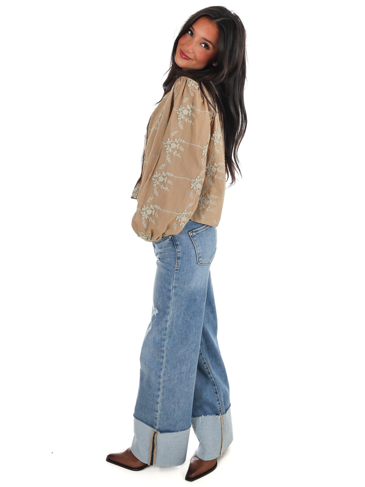 Meadow Bloom Floral Button Top