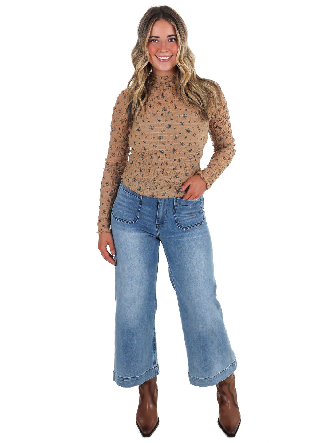 Golden Garden Floral Textured Top