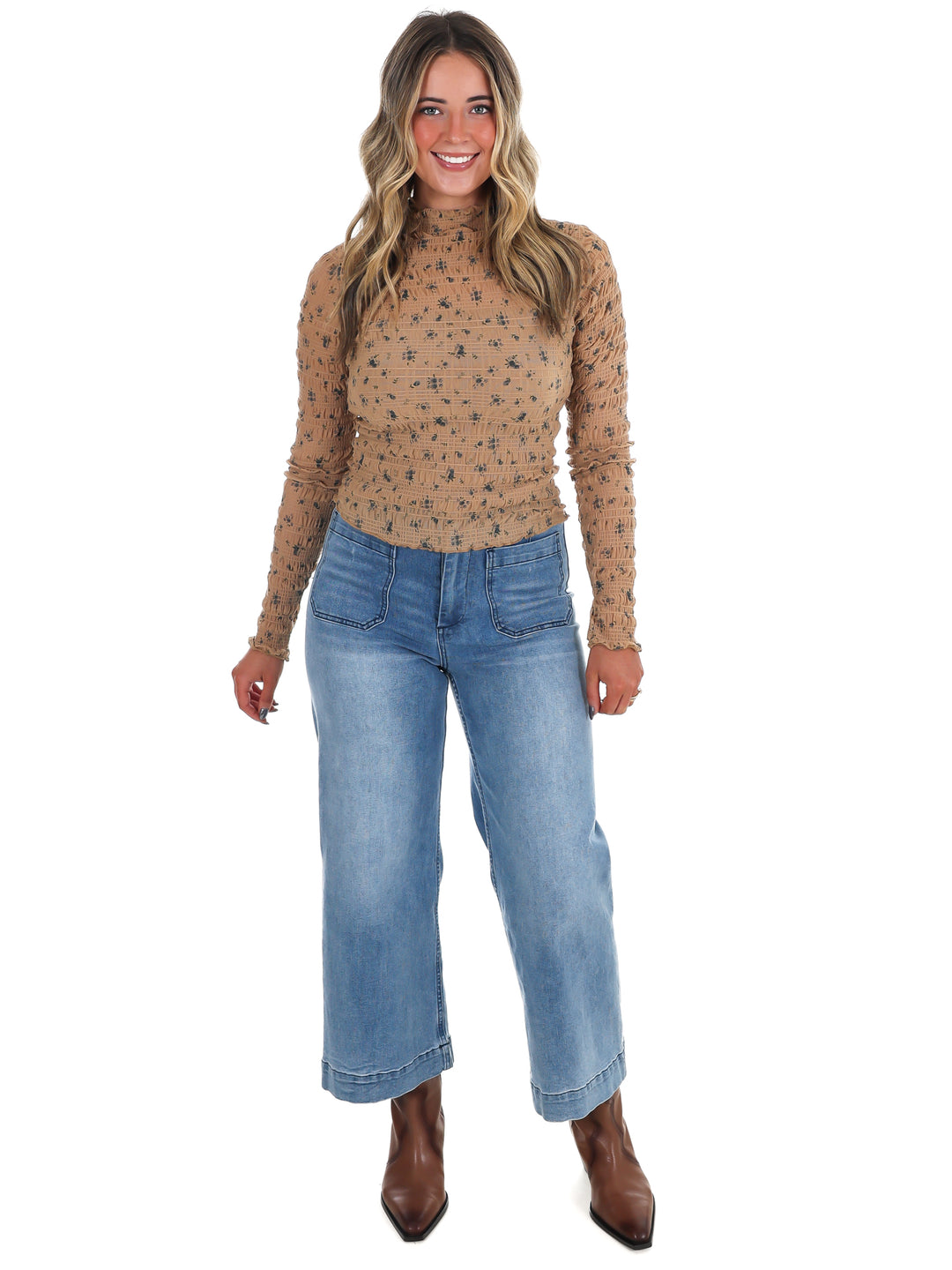 Golden Garden Floral Textured Top