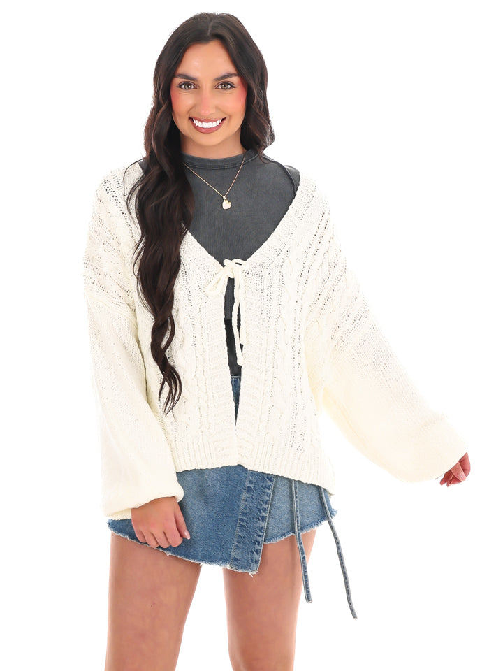 Sweet Harmony Front Tie Cable Cardigan