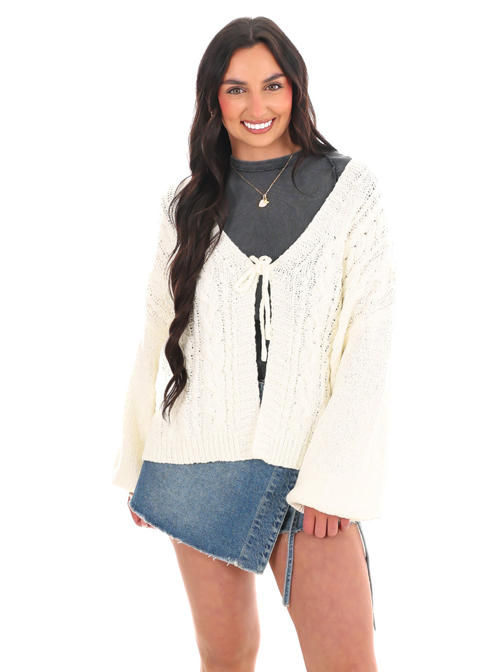 Sweet Harmony Front Tie Cable Cardigan