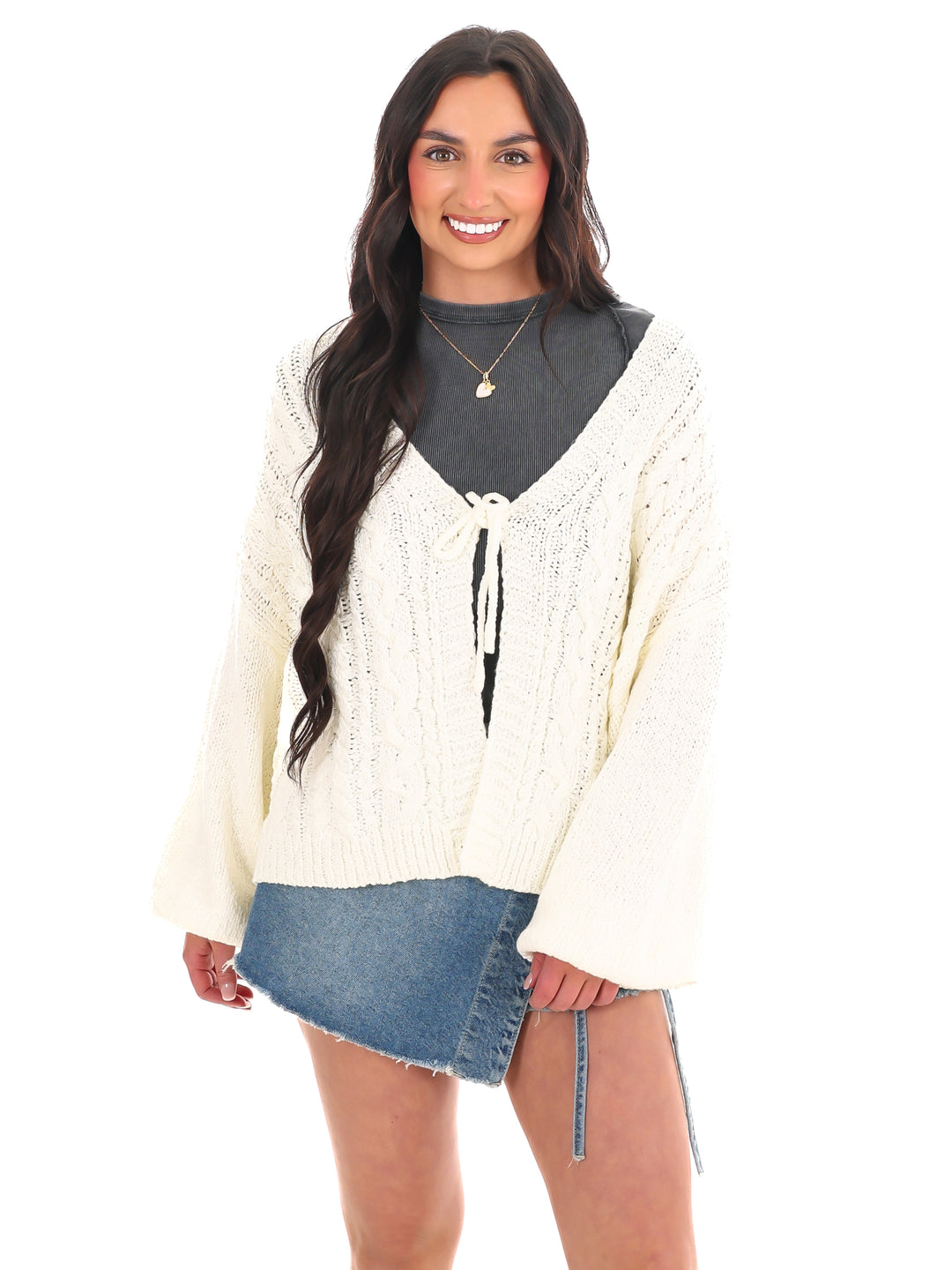 Sweet Harmony Front Tie Cable Cardigan